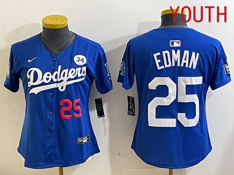 Youth Los Angeles Dodgers #25 Edman Blue Game 2024 Nike MLB Jersey style 11211
